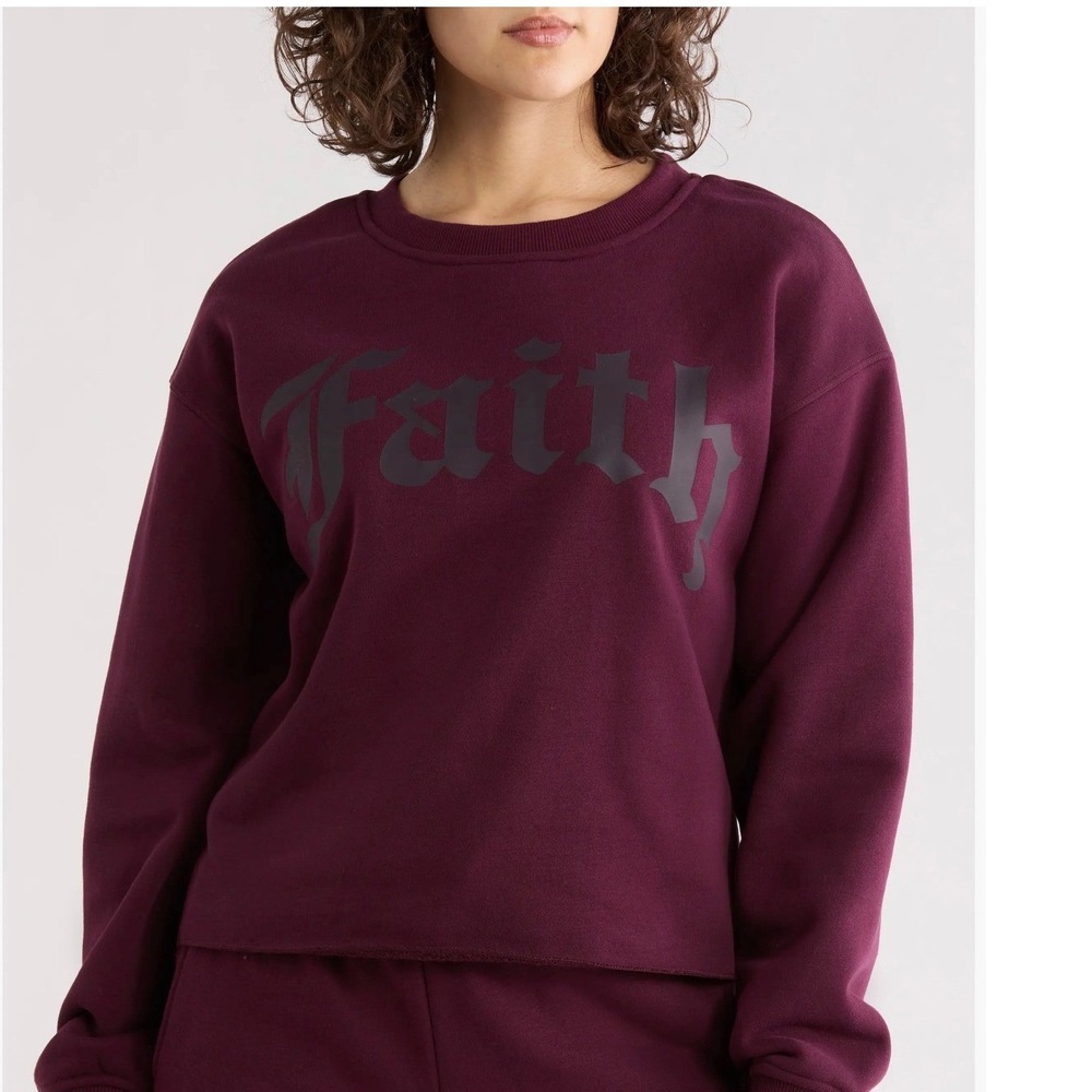 Faith Connexion Sweatshirt Gothic Graphic Pullover Womens XL Burgundy